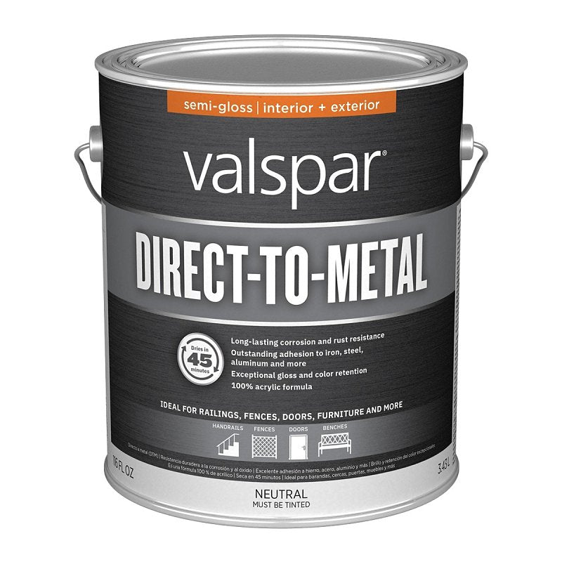Valspar 007.5760021.007 Direct-To-Metal Paint, Semi-Gloss, Neutral Base, 1 gal, Pack of 4