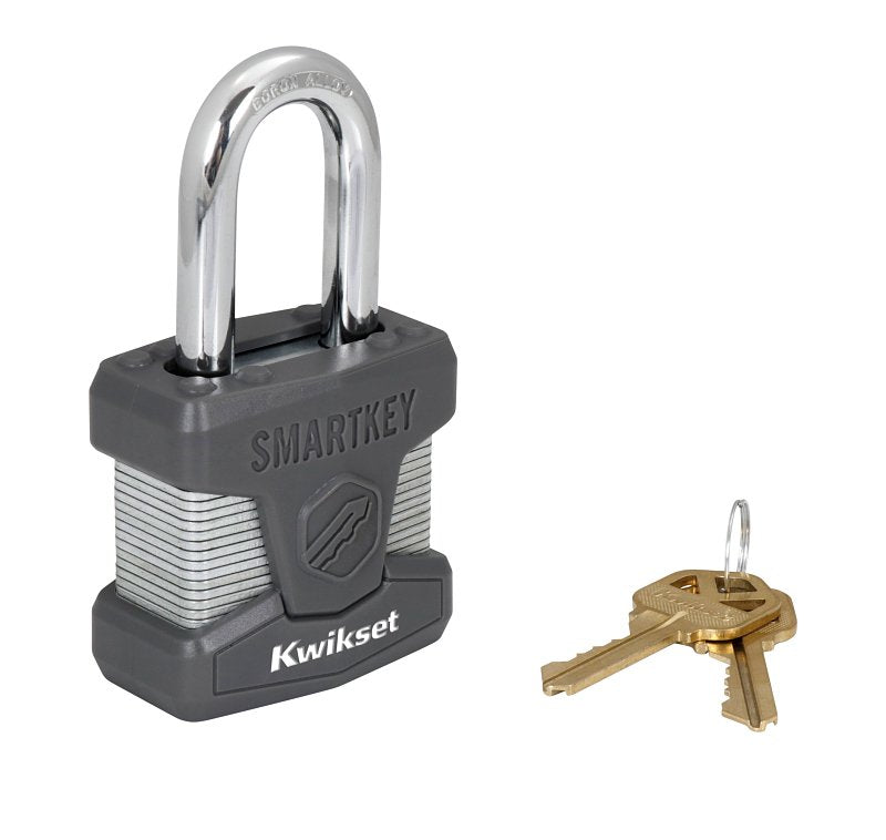 Kwikset 90260-040 Padlock, Keyed Alike Key, 0.35 in Dia Shackle, 1-1/2 in H Shackle, Boron Carbide Shackle, Steel Body