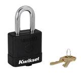 Kwikset 90260-043 Padlock, Keyed Alike Key, 0.35 in Dia Shackle, 1-1/2 in H Shackle, Boron Carbide Shackle, Steel Body