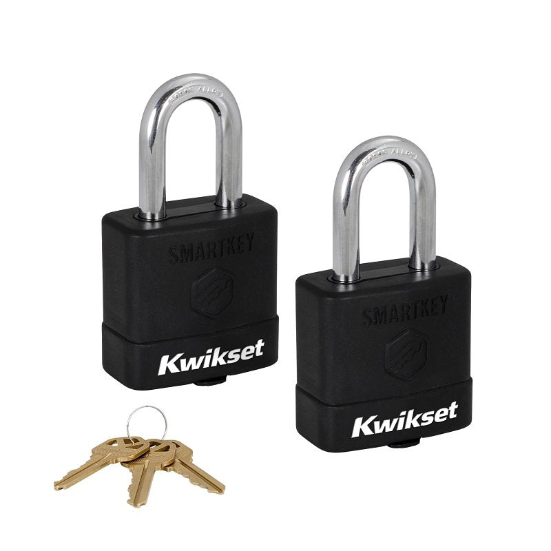 Kwikset 90260-044 Padlock, Keyed Alike Key, 0.35 in Dia Shackle, 1-1/2 in H Shackle, Boron Carbide Shackle, Steel Body