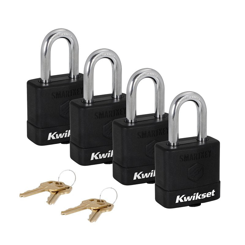 Kwikset 90260-045 Padlock, Keyed Alike Key, 0.35 in Dia Shackle, 1-1/2 in H Shackle, Boron Carbide Shackle, Steel Body