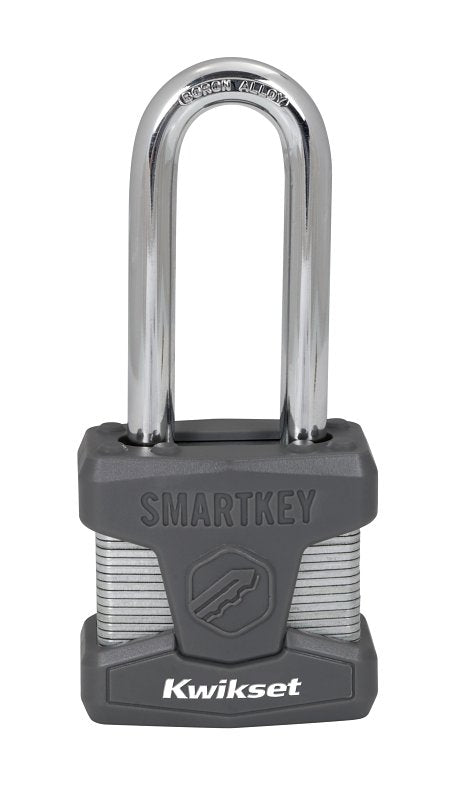Kwikset 90260-048 Padlock, Keyed Alike, Smart Key, 0.35 in Dia Shackle, 2-1/2 in H Shackle, Boron Carbide Shackle