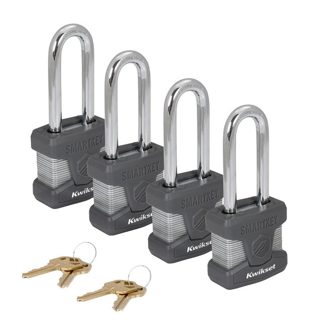 Kwikset 90260-048 Padlock, Keyed Alike, Smart Key, 0.35 in Dia Shackle, 2-1/2 in H Shackle, Boron Carbide Shackle