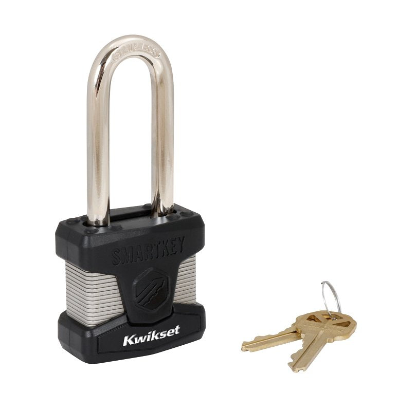 Kwikset 90260-062 Padlock, Keyed Different, Smart Key, 0.35 in Dia Shackle, 2-1/2 in H Shackle, Stainless Steel Body
