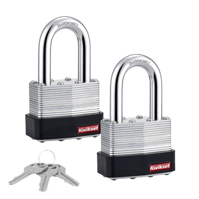 Kwikset 90260-145 Padlock, Keyed Alike Key, 0.37 in Dia Shackle, 1-1/2 in H Shackle, Hardened Steel Shackle, Steel Body