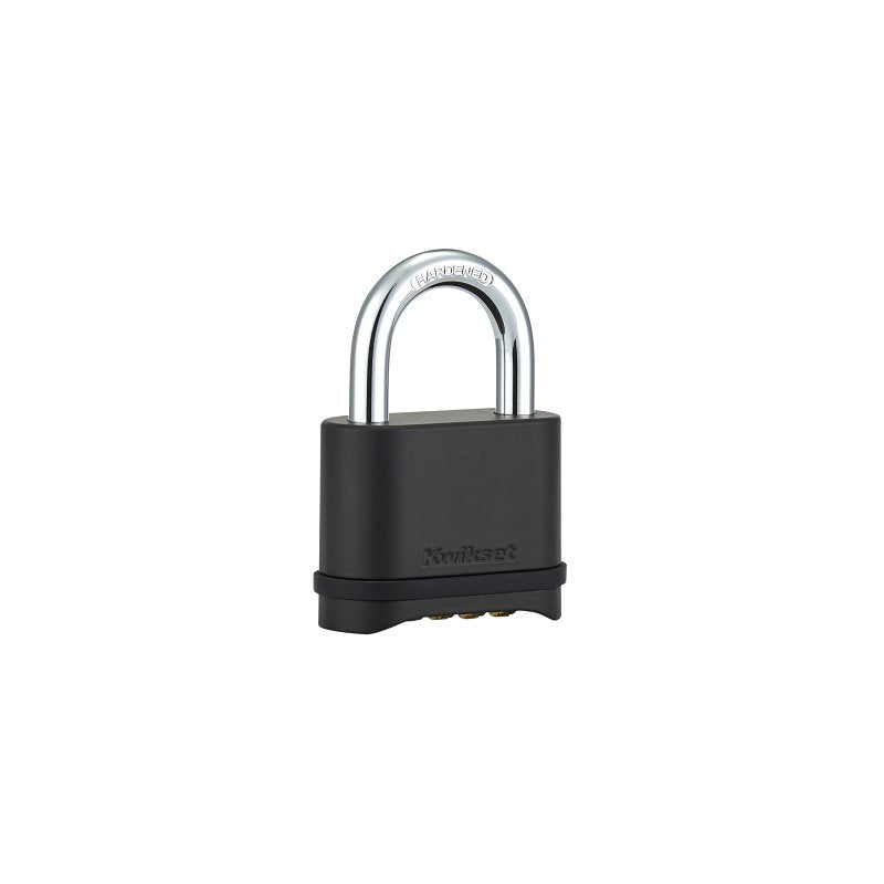 Kwikset 90260-202 Padlock, Keyless Key, 0.31 in Dia Shackle, 1 in H Shackle, Hardened Steel Shackle, Zinc Body