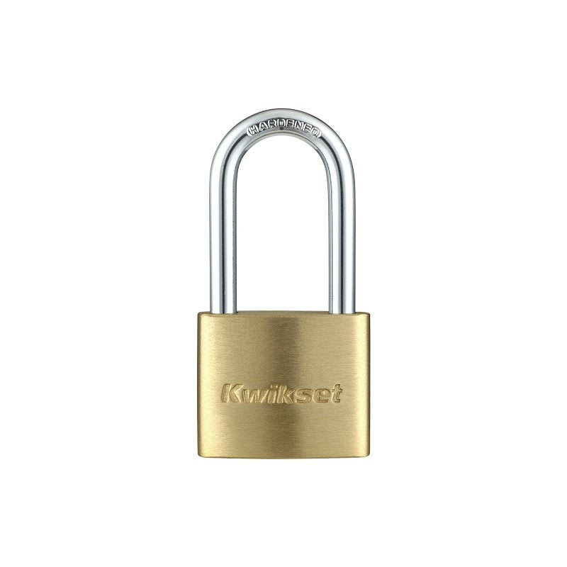 Kwikset 90260-326 Padlock, Keyed Alike Key, 0.24 in Dia Shackle, 1-1/2 in H Shackle, Hardened Steel Shackle, Brass Body