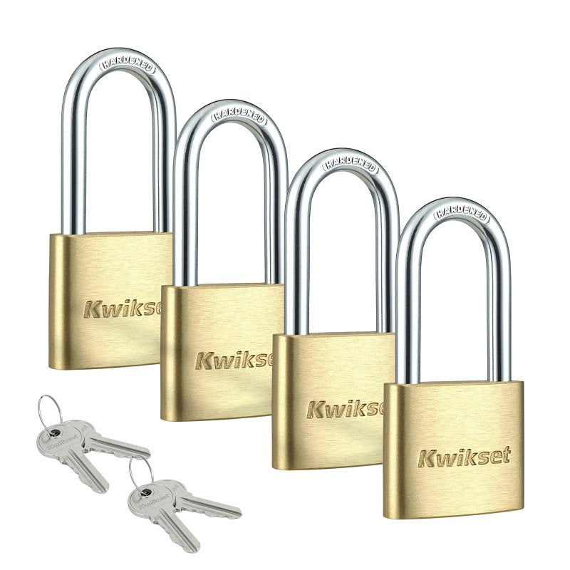 Kwikset 90260-326 Padlock, Keyed Alike Key, 0.24 in Dia Shackle, 1-1/2 in H Shackle, Hardened Steel Shackle, Brass Body