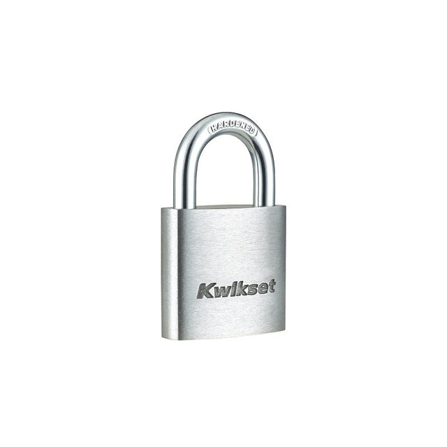 Kwikset 90260-400 Padlock, Keyed Different Key, 0.2 in Dia Shackle, 5/8 in H Shackle, Hardened Steel Shackle