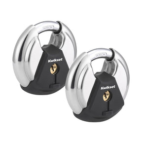Kwikset 90260-502 Discus Padlock, Keyed Alike Key, 0.37 in Dia Shackle, 0.61 in H Shackle, Boron Carbide Shackle