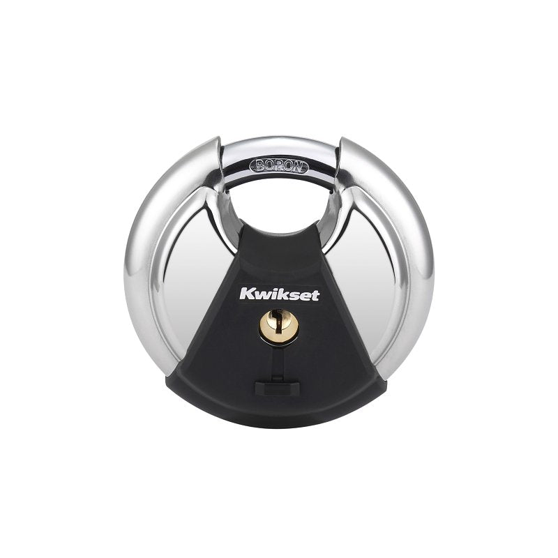 Kwikset 90260-503 Padlock, Keyed Different Key, 0.42 in Dia Shackle, 9/16 in H Shackle, Boron Carbide Shackle, Polished