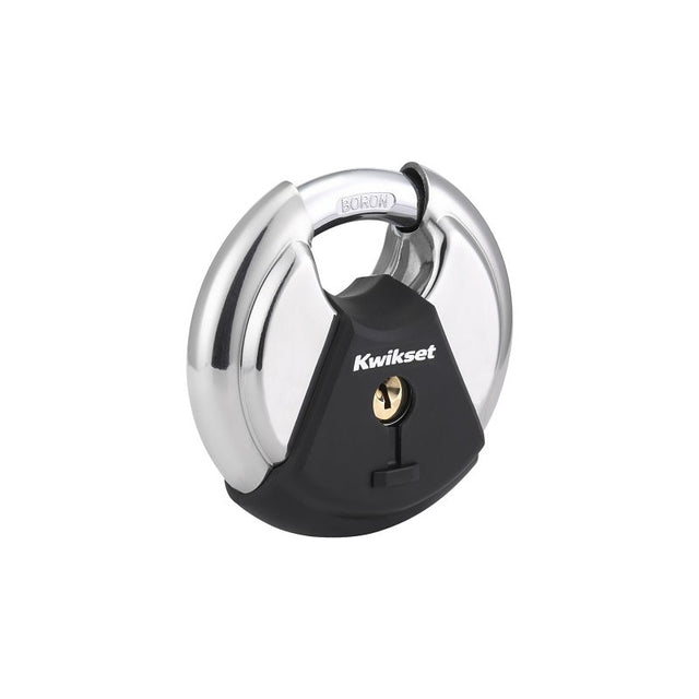 Kwikset 90260-503 Padlock, Keyed Different Key, 0.42 in Dia Shackle, 9/16 in H Shackle, Boron Carbide Shackle, Polished