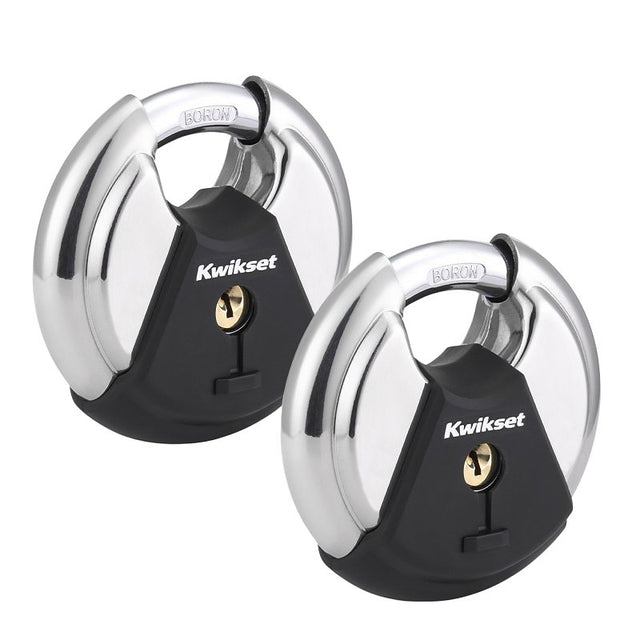 Kwikset 90260-504 Discus Padlock, Keyed Alike Key, 0.42 in Dia Shackle, 0.66 in H Shackle, Boron Carbide Shackle