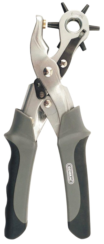 General 73 Punch Plier, 0.81 in OAL, 6-Hole Punch, Steel Body, Cushion Grip Handle