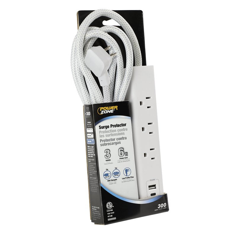 Powerzone ORPBSUFC413 Surge Strip, 6 ft L Cable, White