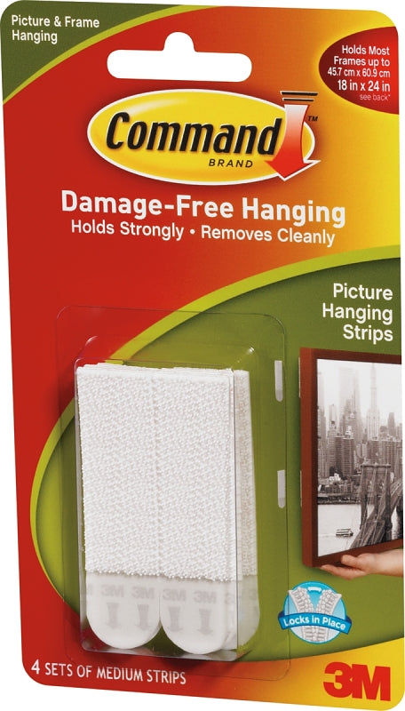 Command 17201-4PK Picture Hanging Strip, 3 lb/set, Foam, White, 2.75 in L x 0.625 in W x 0.1 in H, 4/PK