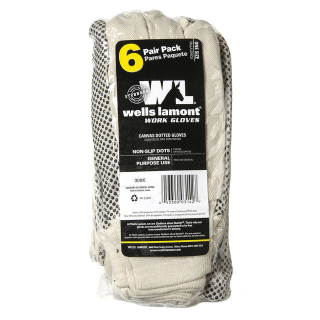 Wells Lamont Men's Dotted Palm Work Gloves White M 6 pk
