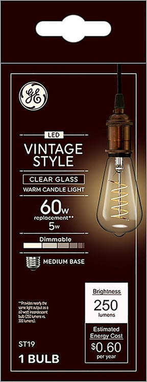 GE Industrial Solutions 36506 LED Bulb, Decorative, ST19 Lamp, E26 Lamp Base, Dimmable, Clear