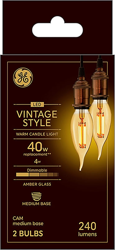 GE Industrial Solutions 42152 LED Bulb, Decorative, CAM Lamp, 40 W Equivalent, E26 Lamp Base, Dimmable, Amber