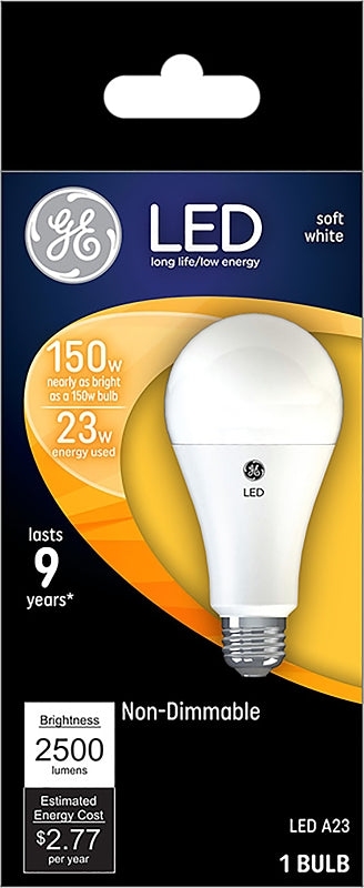 GE 93103492 Replacement Bulb, A23 Lamp, 150 W Equivalent, Medium (E26) Lamp Base, Non-Dimmable, Frosted