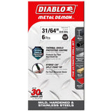 Diablo Metal Demon DMD3164JP1 Drill Bit, 31/64 in Dia, 5.9 in OAL, Three-Flat Reduced Shank, Pack of 6
