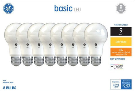 GE 37033 LED Light Bulb, A19 Lamp, 40 W Equivalent, E26 Medium Screw Lamp Base, No, Diffuse, Soft White