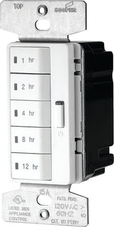 Eaton Wiring Devices PT18H-W-K Programmable Hour Timer, 15 A, 120 V, 1800 W, 1, 2, 4, 8, 12 hr Off Time Setting, White