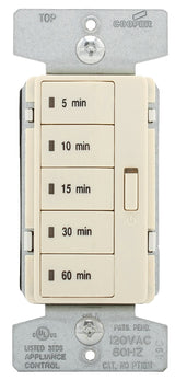 Eaton Wiring Devices PT18M-LA-K Programmable Minute Timer, 15 A, 120 V, 1800 W, 5 to 60 min Time Setting, Light Almond