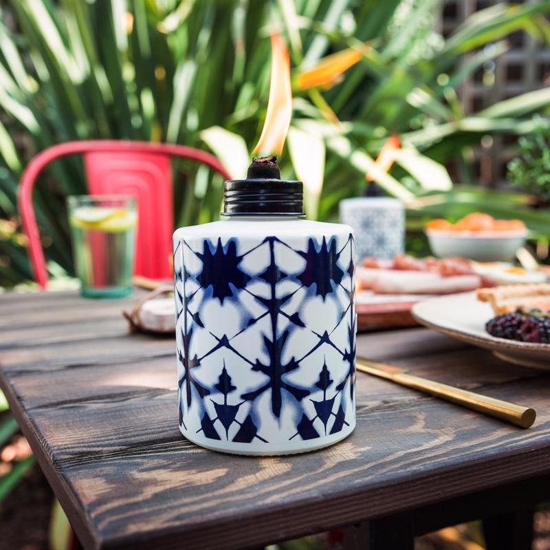 TIKI Blue/White Glass 5.75 in. Tiedye Tabletop Torch 1 pc, Pack of 6