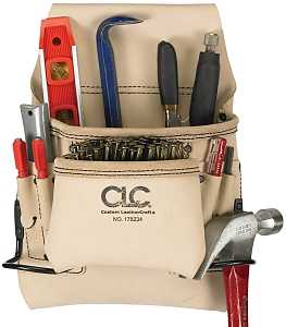 CLC 178234 Carpenter's Nail and Tool Bag, 8-Pocket, Leather, White, 24 in W, 13 in H