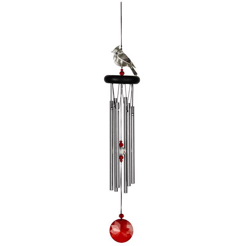 Woodstock Chimes Signature Collection Silver Aluminum/Wood 18 in. Crystal Cardinal Wind Chime
