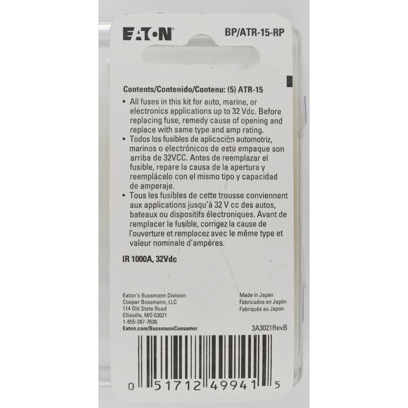 Bussmann 15 amps ATR Blue Blade Fuse 1 pk, Pack of 5