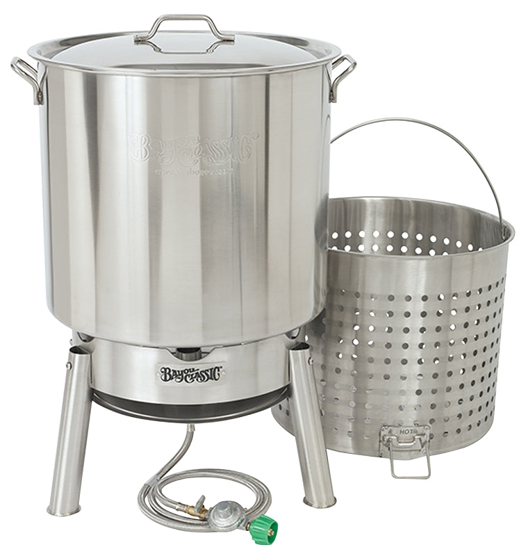 Bayou Classic KDS-182 Crawfish Cooker Kit, 21 in L, 21 in W, 82 qt Capacity, Stainless Steel