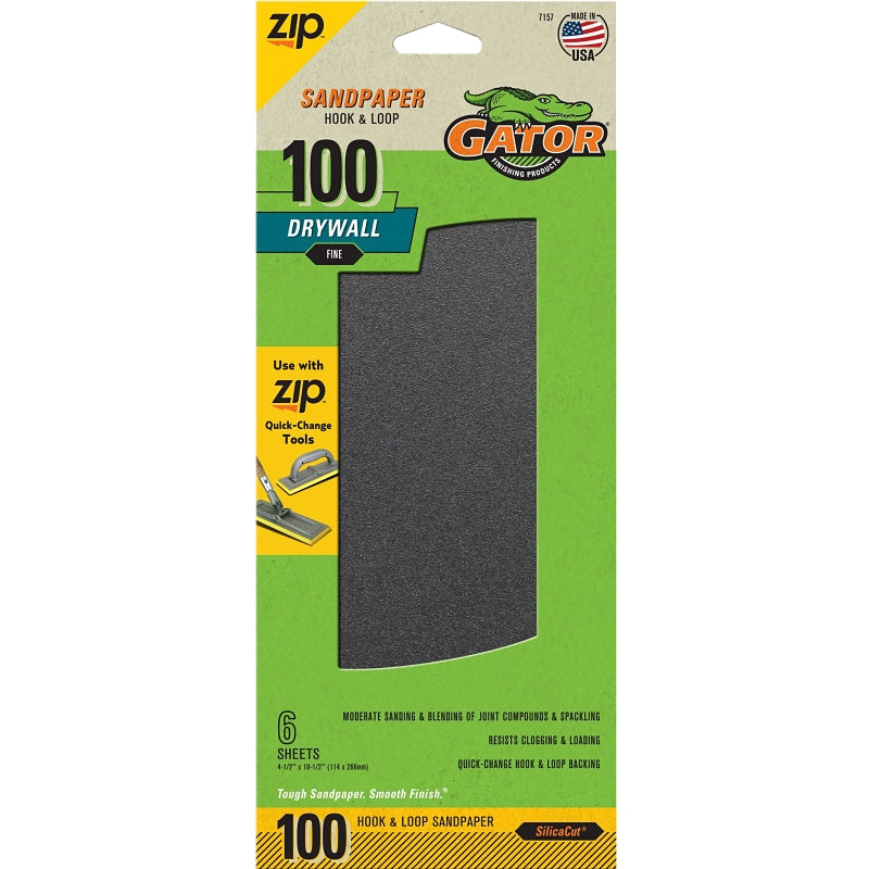 Gator Zip 7157 Sanding Sheet, 10-1/2 in L, 4-1/2 in W, 100 Grit, Medium, Silicon Carbide Abrasive