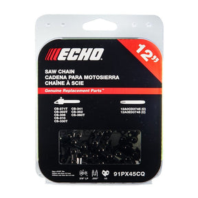 Echo 91PX45CQ Chainsaw Chain, 12 in L Bar, 0.05 ga, 3/8 in TPI/Pitch, 45-Link