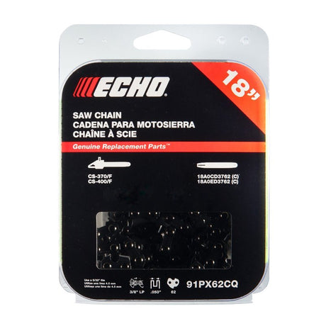 Echo 91PX Series 91PX62CQ Chainsaw Chain, Low Vibration, Low-Kickback Chain, 18 in L Bar, 0.05 in Gauge, 62-Link