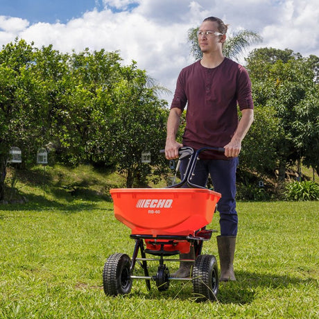 Echo RB-60 Hopper Spreader, 25,000 sq-ft Coverage Area, 60 lb Capacity, Steel Frame, Pneumatic Wheel