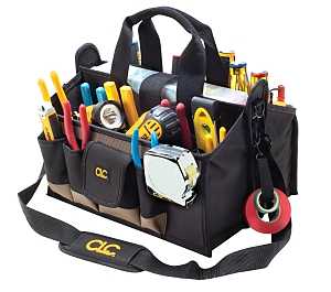CLC TOOL WORKS 1529 Center Tray Tool Bag, 9 in W, 9 in D, 16 in H, 17-Pocket, Polyester