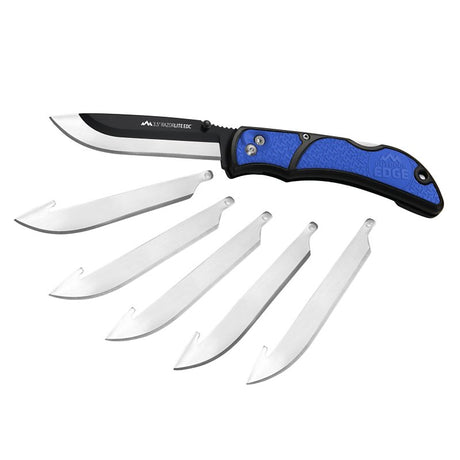 Outdoor Edge Razor-Lite Series RLU-40C Knife, Blue Handle, 3-1/2 in L Blade, Stainless Steel Blade, 8 in OAL, Pack of 6