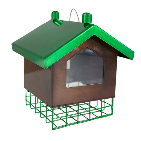 Heath 21705 Suet Cage Bird Feeder, Flipside, 5 Suet Cakes, Steel, Brown/Green, 8 in H