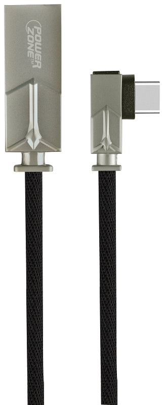 PowerZone T53-TYPE C Charging Cable, Aluminum Alloy + Braided Wire, Black, 3 ft L