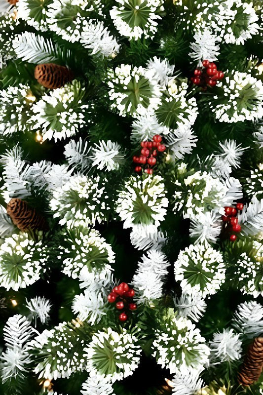 Santas Forest 39115 Frosted Colorado Spruce Tree, 7-1/2 ft H, w/Berries & Pinecones, Silver Glitter