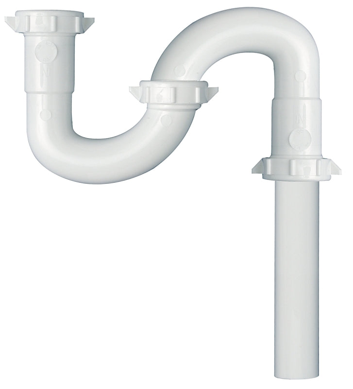 Plumb Pak PP20663 S-Trap, 1-1/2 x 1-1/2, 1-1/2 x 1-1/4 in, Slip-Joint, Plastic, White