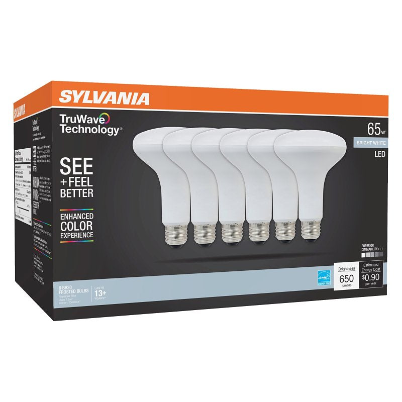 Sylvania Natural Series 42079 LED Bulb, BR30 Lamp, 65 W Equivalent, E26 Medium Lamp Base, Yes, Frosted, Neutral White