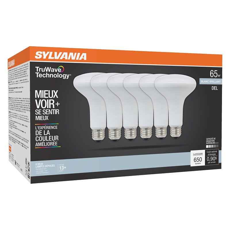 Sylvania Natural Series 42079 LED Bulb, BR30 Lamp, 65 W Equivalent, E26 Medium Lamp Base, Yes, Frosted, Neutral White
