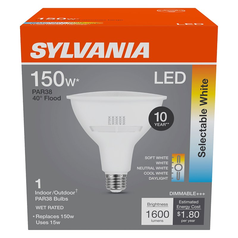 Sylvania Contractor Series 42573 LED Bulb, PAR38 Lamp, 150 W Equivalent, E26 Lamp Base, Dimmable, Pack of 4
