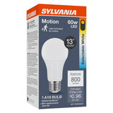 Sylvania 42561 Motion Sensor LED Lamp, A19 Lamp, 60 W Equivalent, E26 Medium Lamp Base, Non-Dimmable, Frosted, Pack of 6