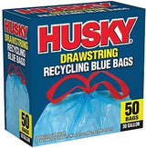 Husky HK30DS050BU Trash Bag with Drawstring, 30 gal, Blue