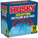Husky HK30DS050BU Trash Bag with Drawstring, 30 gal, Blue