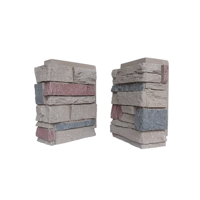 DuraKwik Stone 308TFC Siding Corner, 13 in L, 10 in W, 4 in Thick, Interlocking Edge, Ledgestone Profile, Taylor Falls